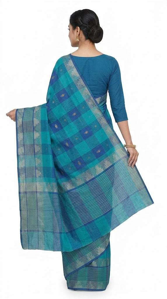 Pradip Fabrics Checkered Tant Pure Cotton Saree