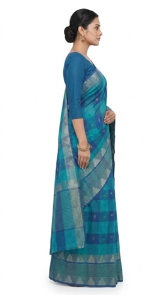 Pradip Fabrics Checkered Tant Pure Cotton Saree