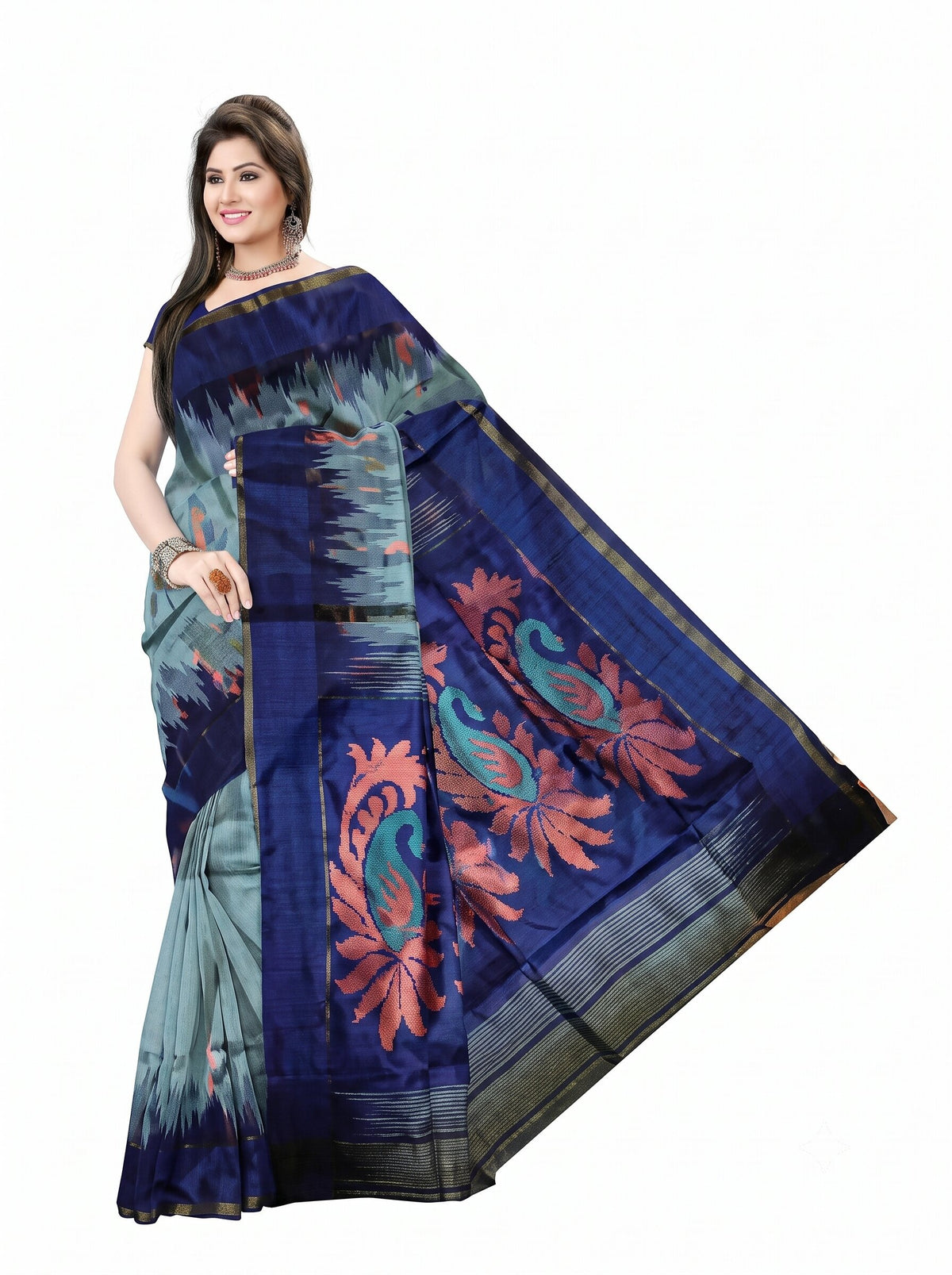 Pradip Fabrics Self Design Handloom Cotton Blend Saree