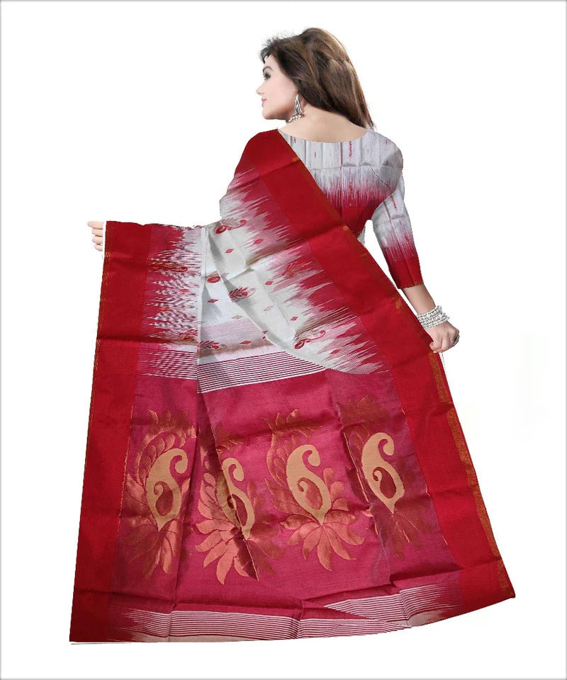 Pradip Fabrics Self Design Handloom Cotton Blend Saree