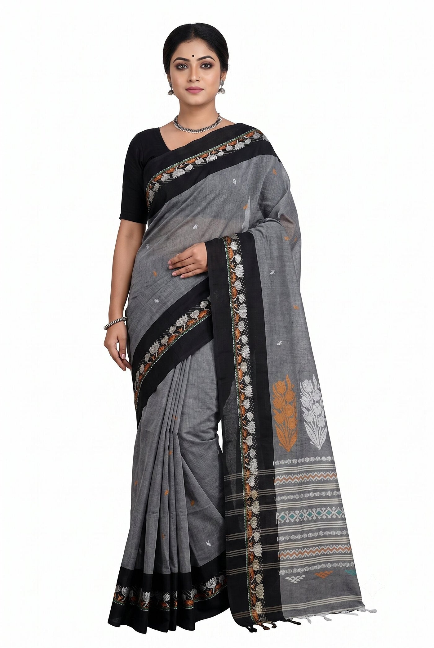 Pradip Fabrics Floral Print Handloom Pure Cotton Saree 