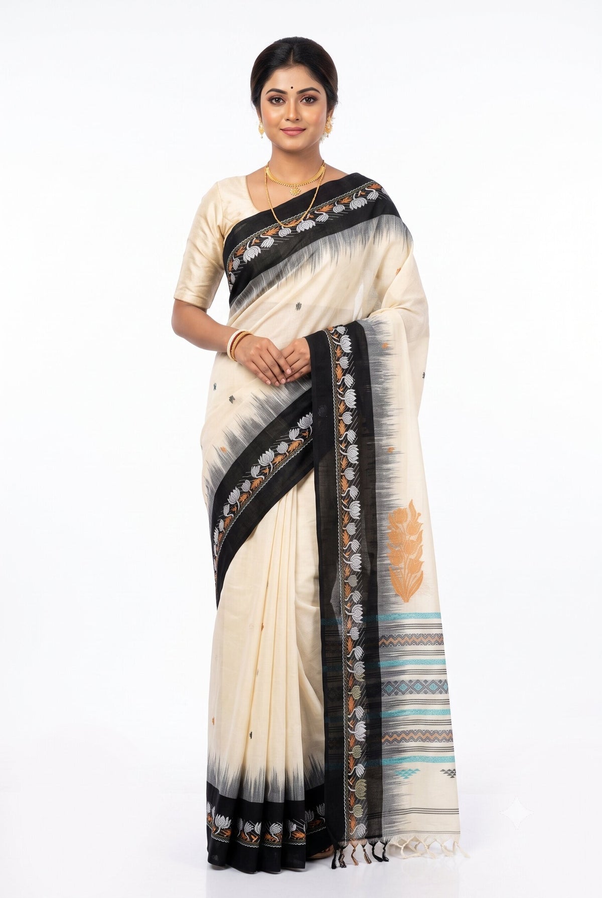Pradip Fabrics Floral Print Handloom Pure Cotton Saree 