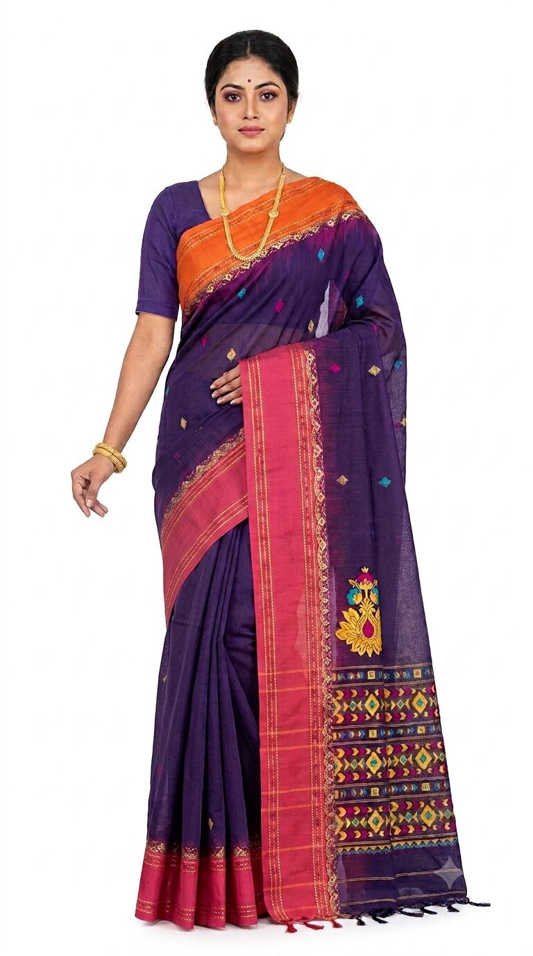 Pradip Fabrics Floral Print Handloom Pure Cotton Saree 