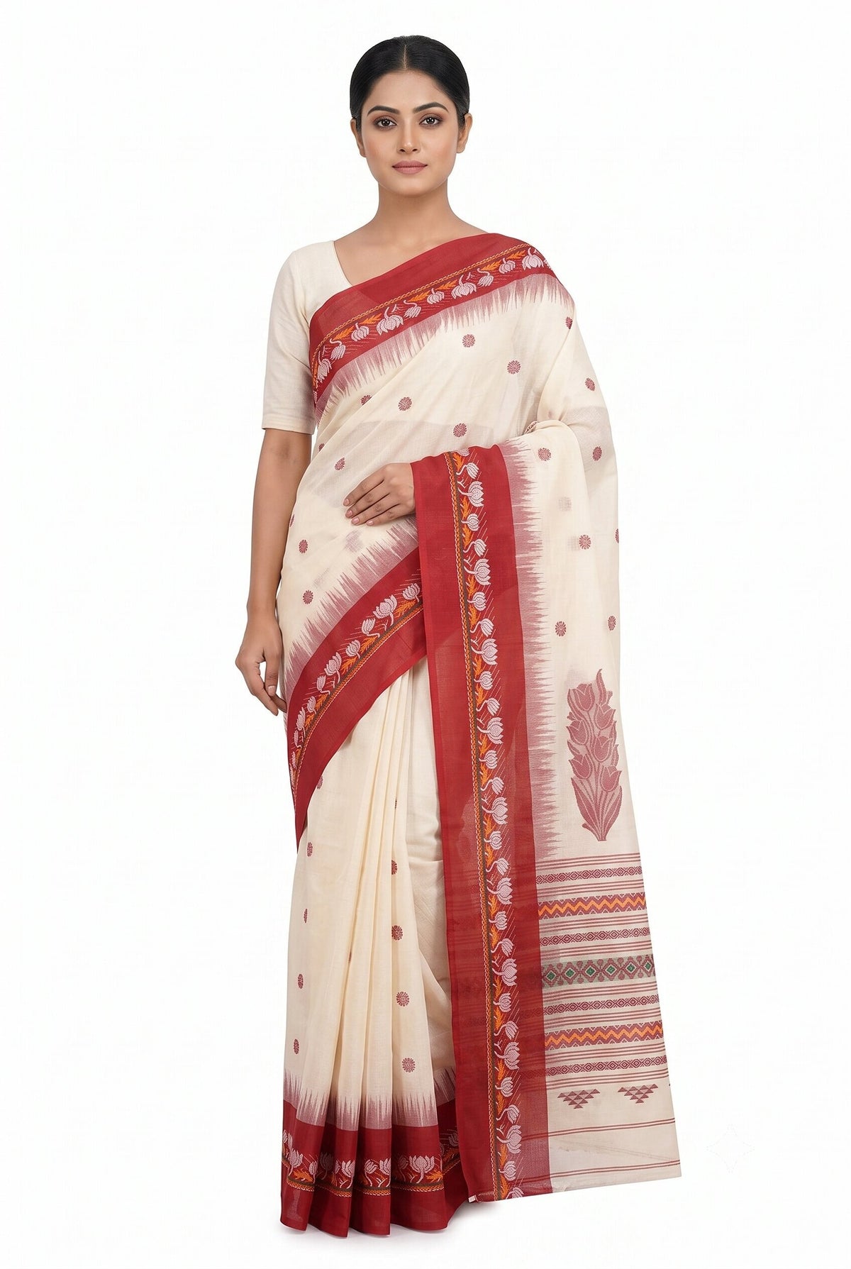 Pradip Fabrics Floral Print Handloom Pure Cotton Saree 
