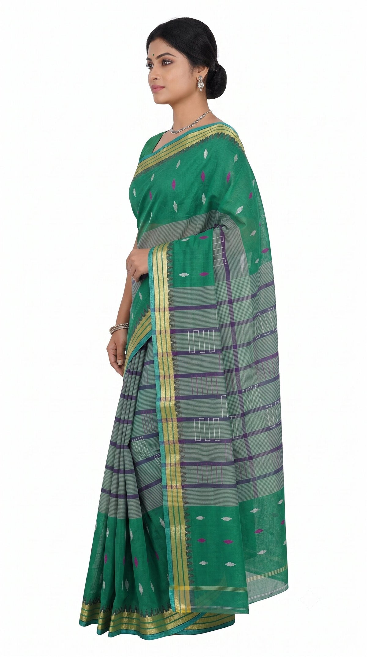 Pradip Fabrics Ethnic Women's Tangail Tant Cotton Soft Multicolored Patterns Saree. (Light Green)