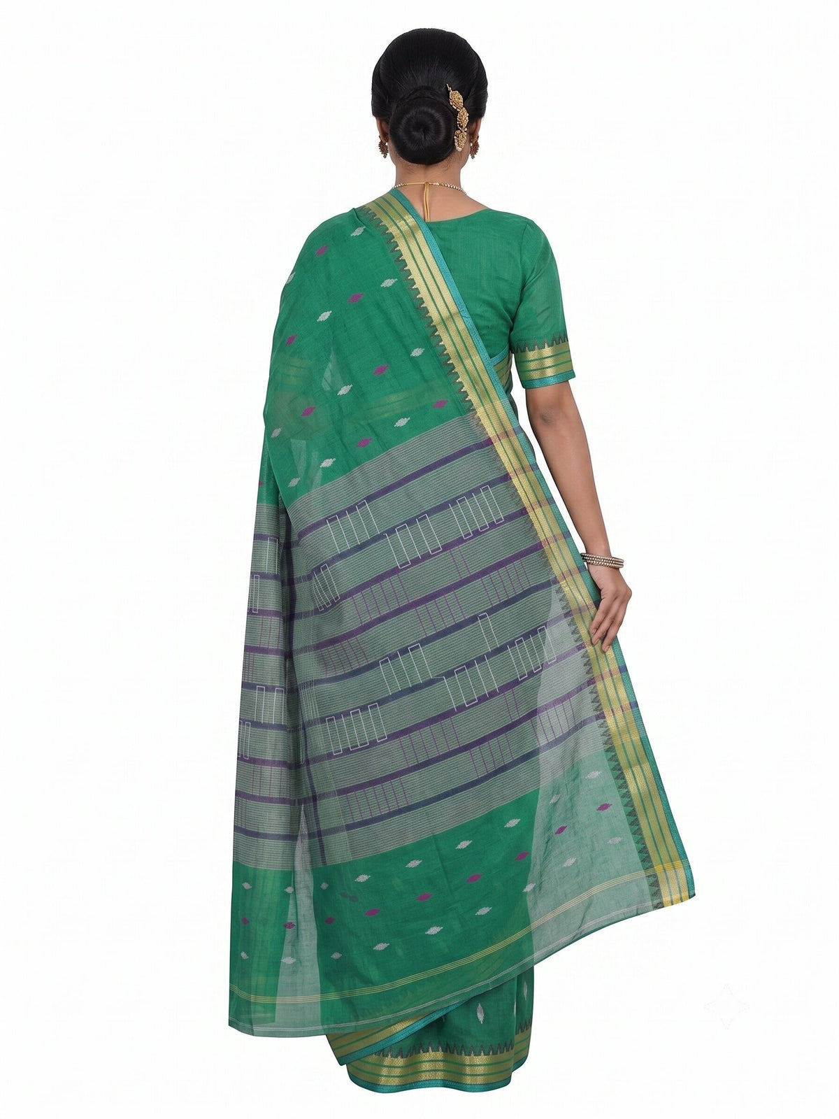 Pradip Fabrics Ethnic Women's Tangail Tant Cotton Soft Multicolored Patterns Saree. (Light Green)