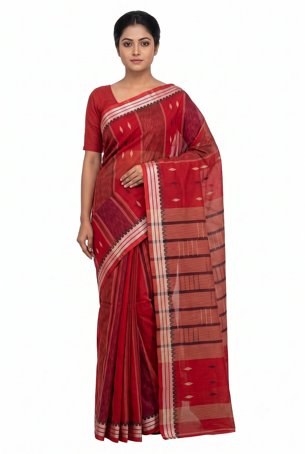 Pradip Fabrics Ethnic Women's Tangail Tant Cotton Soft Multicolored Patterns Saree. (Light Green)