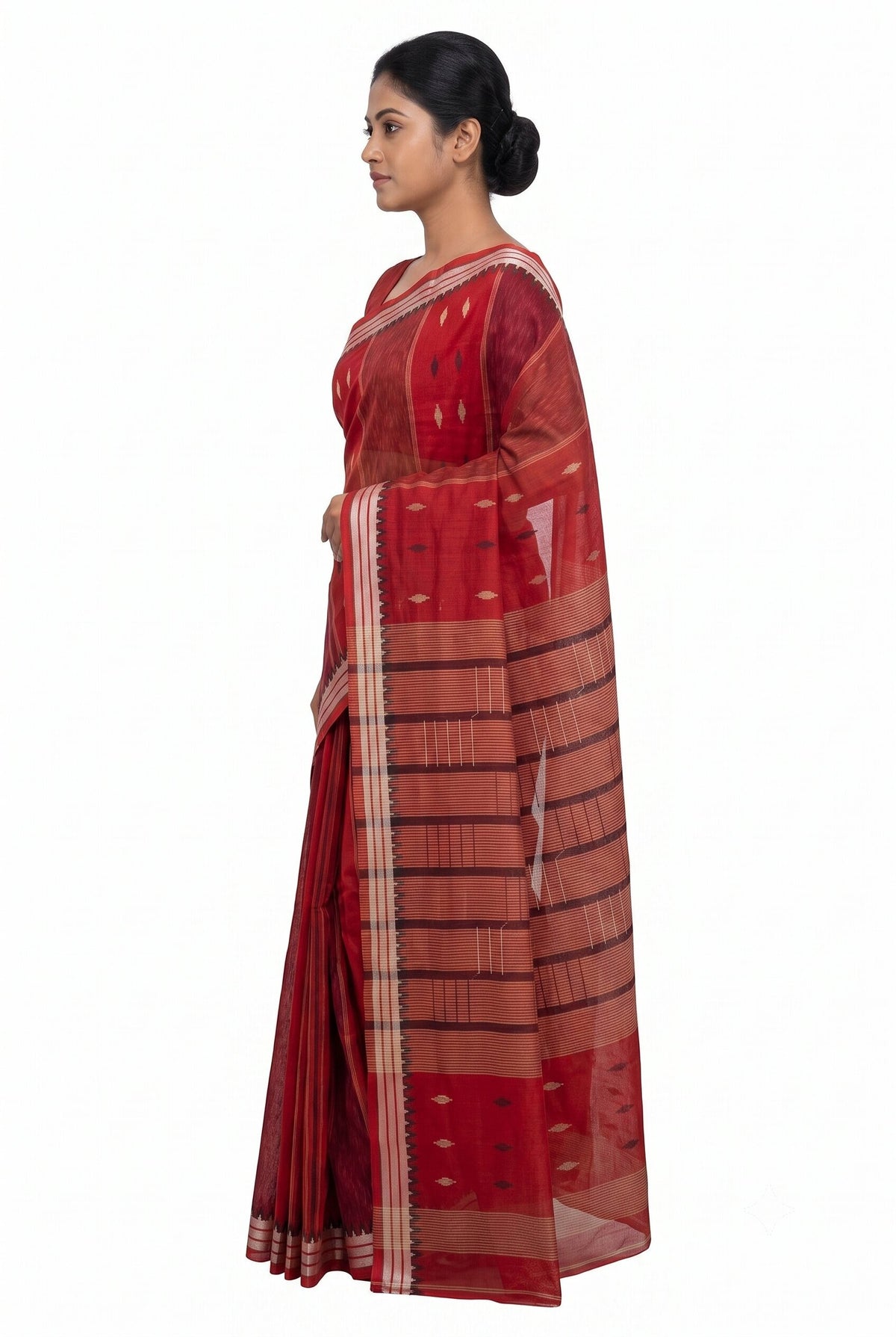 Pradip Fabrics Ethnic Women's Tangail Tant Cotton Soft Multicolored Patterns Saree. (Light Green)