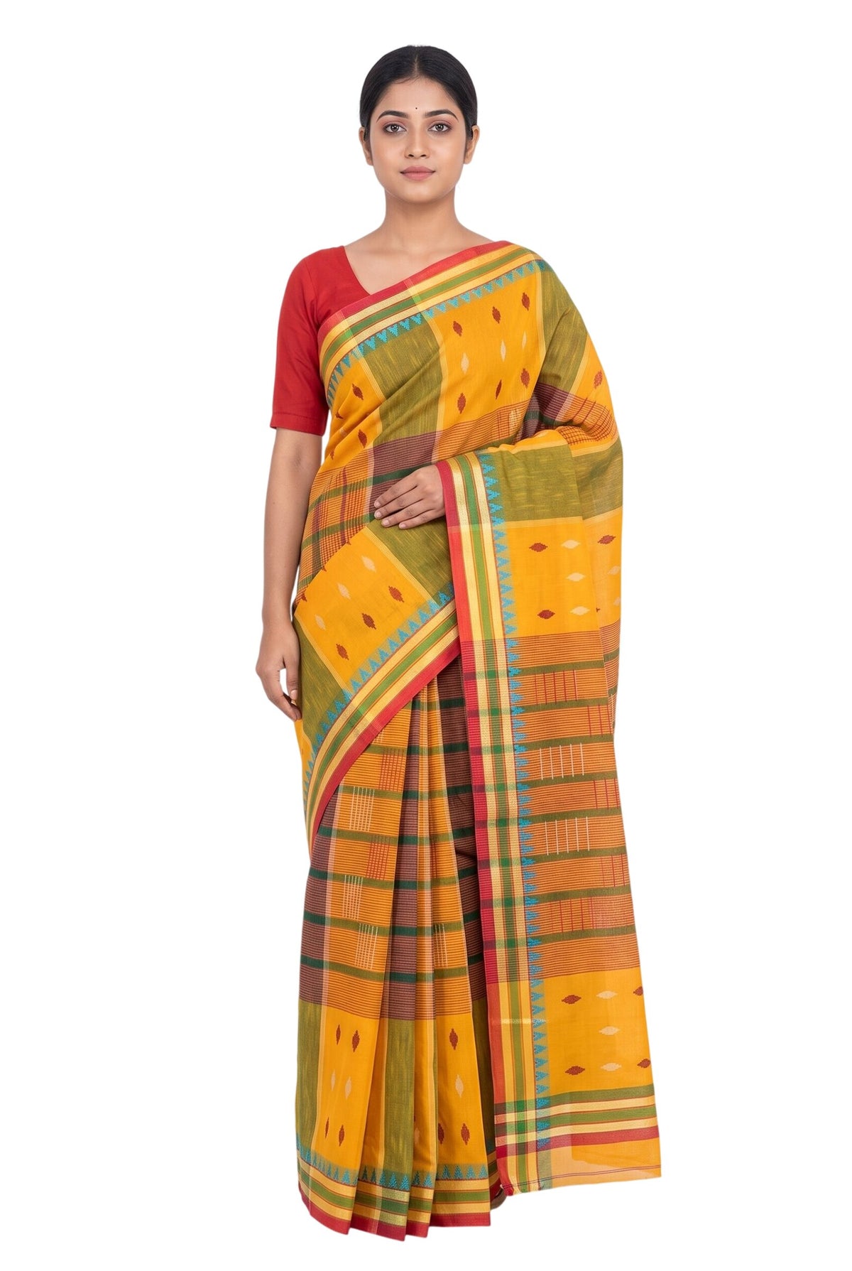 Pradip Fabrics Ethnic Women's Tangail Tant Cotton Soft Multicolored Patterns Saree. (Light Green)