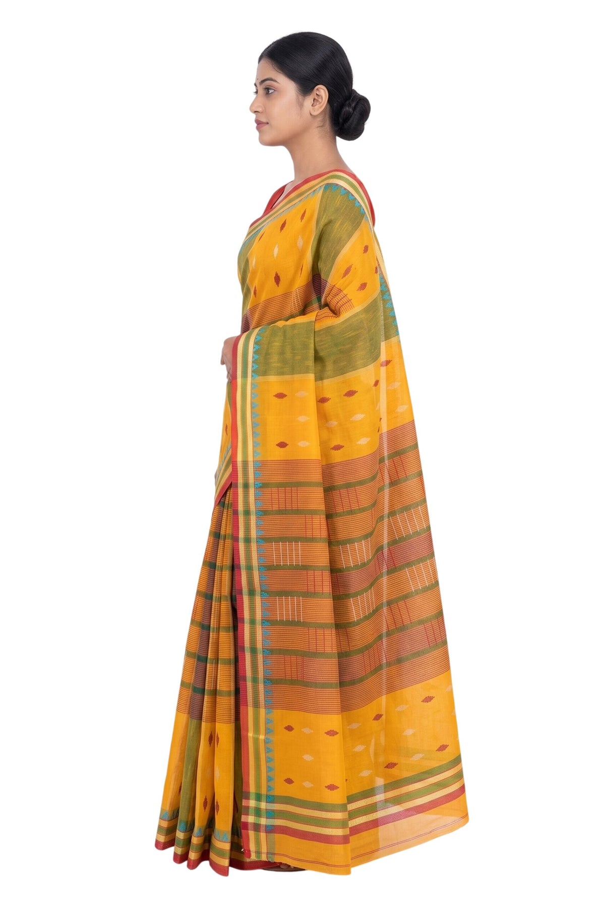 Pradip Fabrics Ethnic Women's Tangail Tant Cotton Soft Multicolored Patterns Saree. (Light Green)