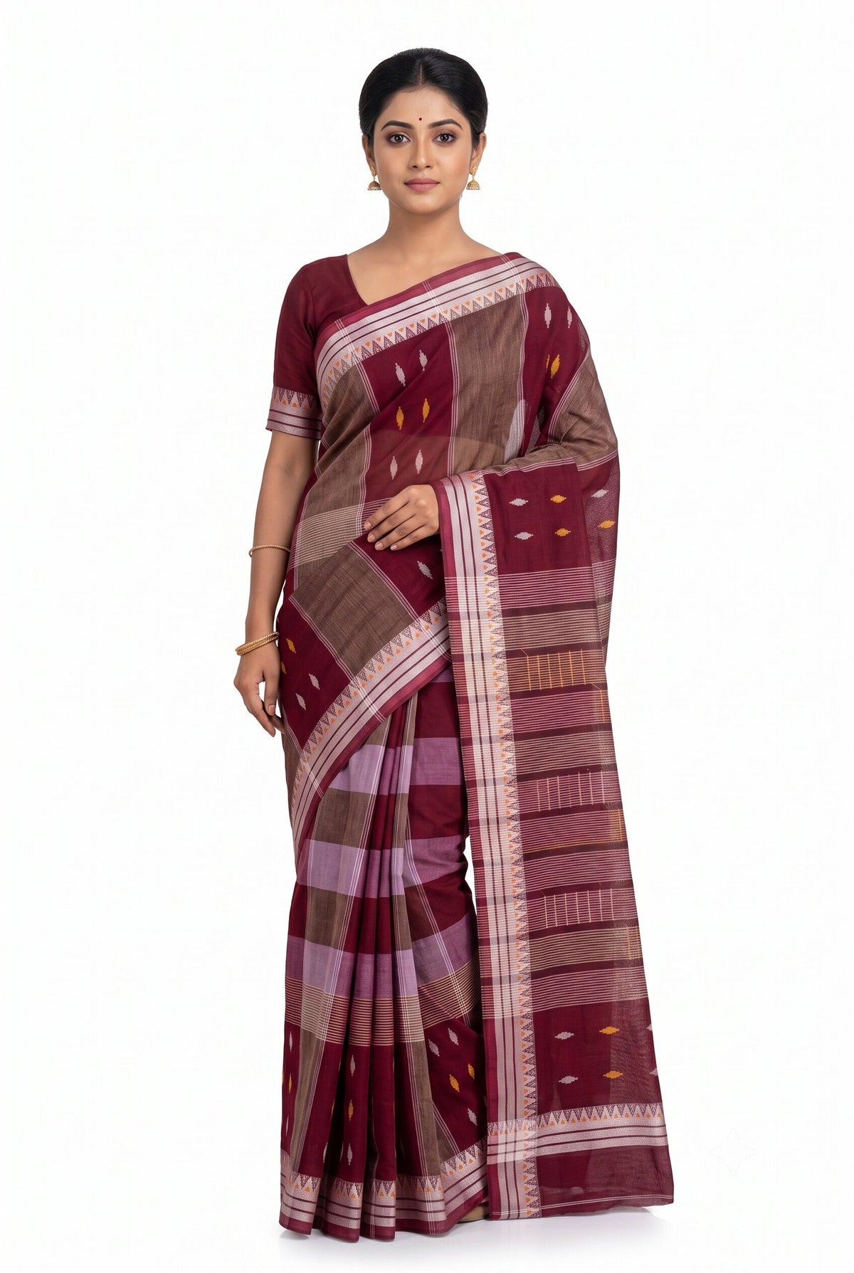 Pradip Fabrics Ethnic Women's Tangail Tant Cotton Soft Multicolored Patterns Saree. (Light Green)