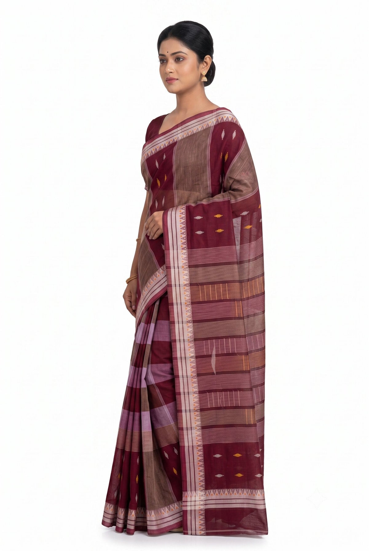 Pradip Fabrics Ethnic Women's Tangail Tant Cotton Soft Multicolored Patterns Saree. (Light Green)