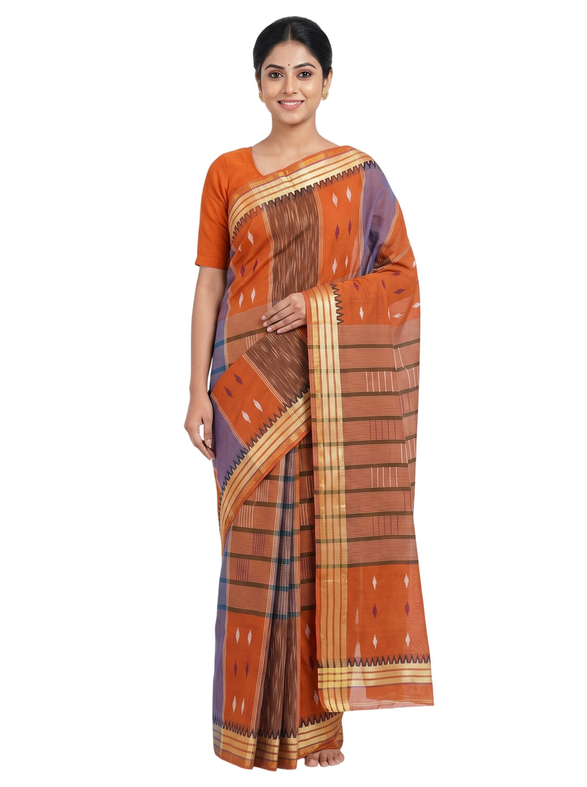 Pradip Fabrics Ethnic Women's Tangail Tant Cotton Soft Multicolored Patterns Saree. (Light Green)