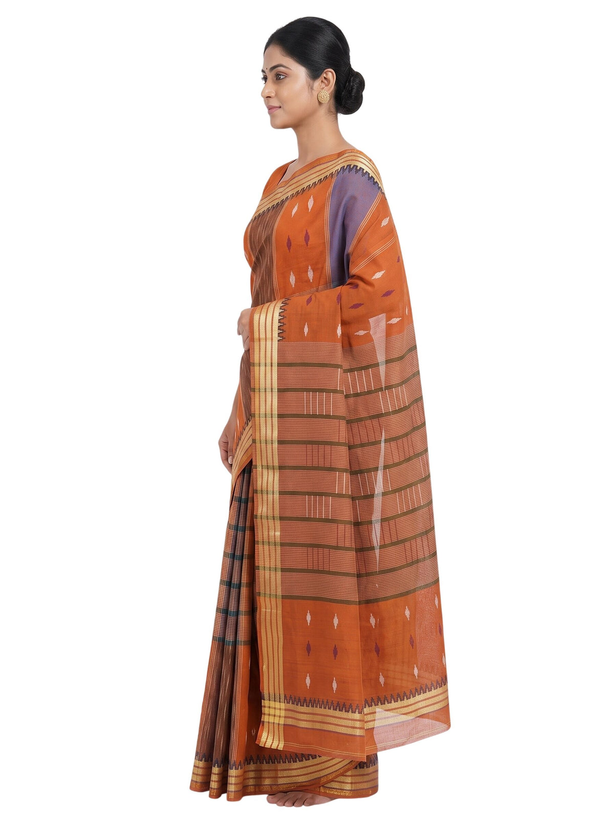 Pradip Fabrics Ethnic Women's Tangail Tant Cotton Soft Multicolored Patterns Saree. (Light Green)