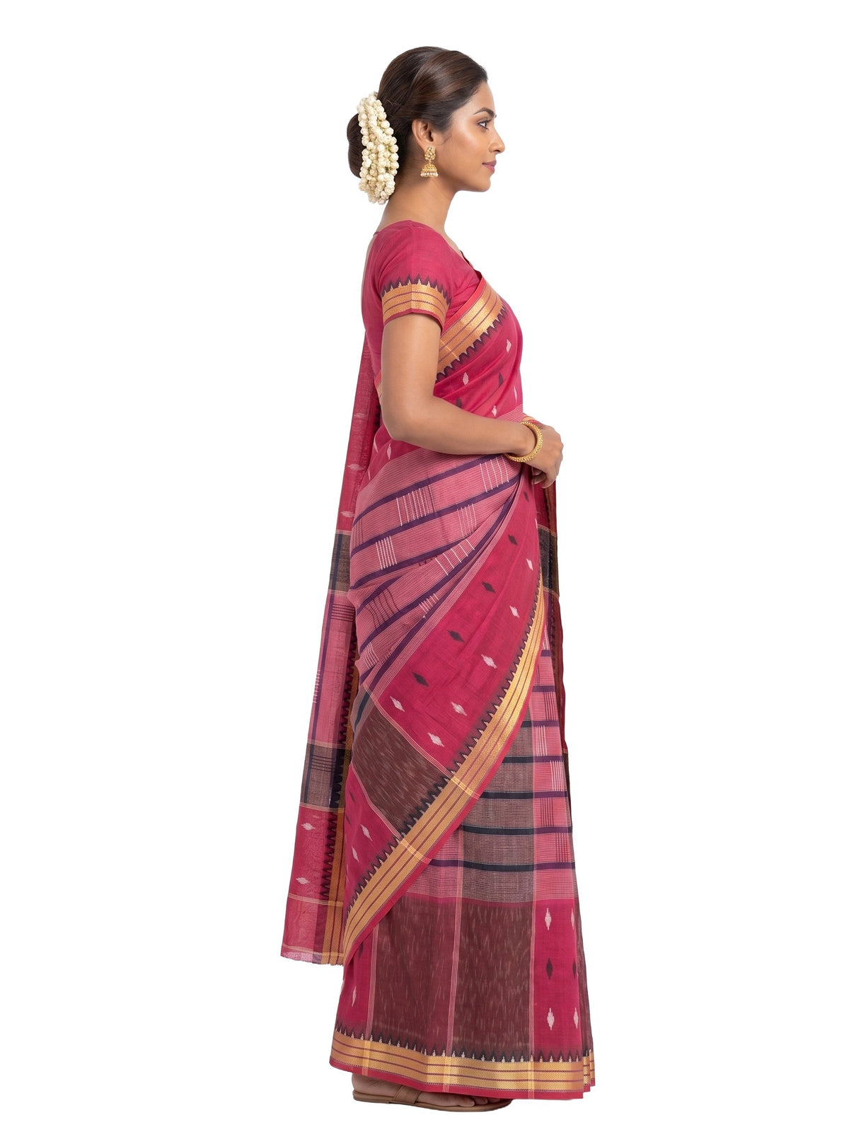 Pradip Fabrics Ethnic Women's Tangail Tant Cotton Soft Multicolored Patterns Saree. (Light Green)