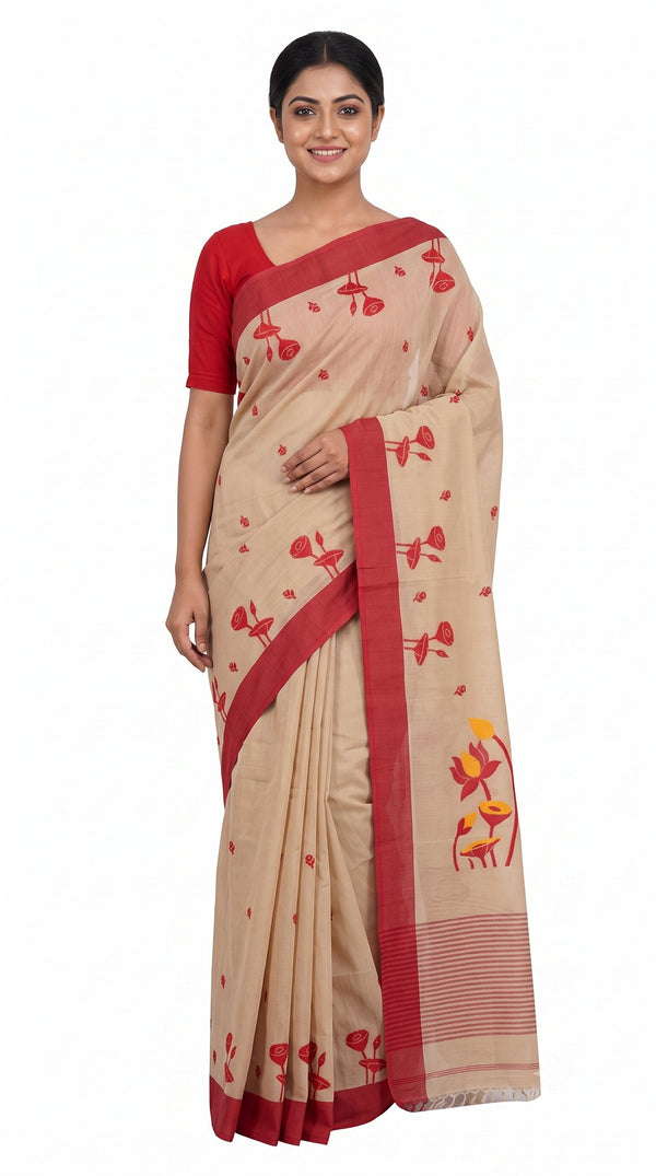 Pradip Fabrics Blocked Printed Handloom Pure Cotton Saree 