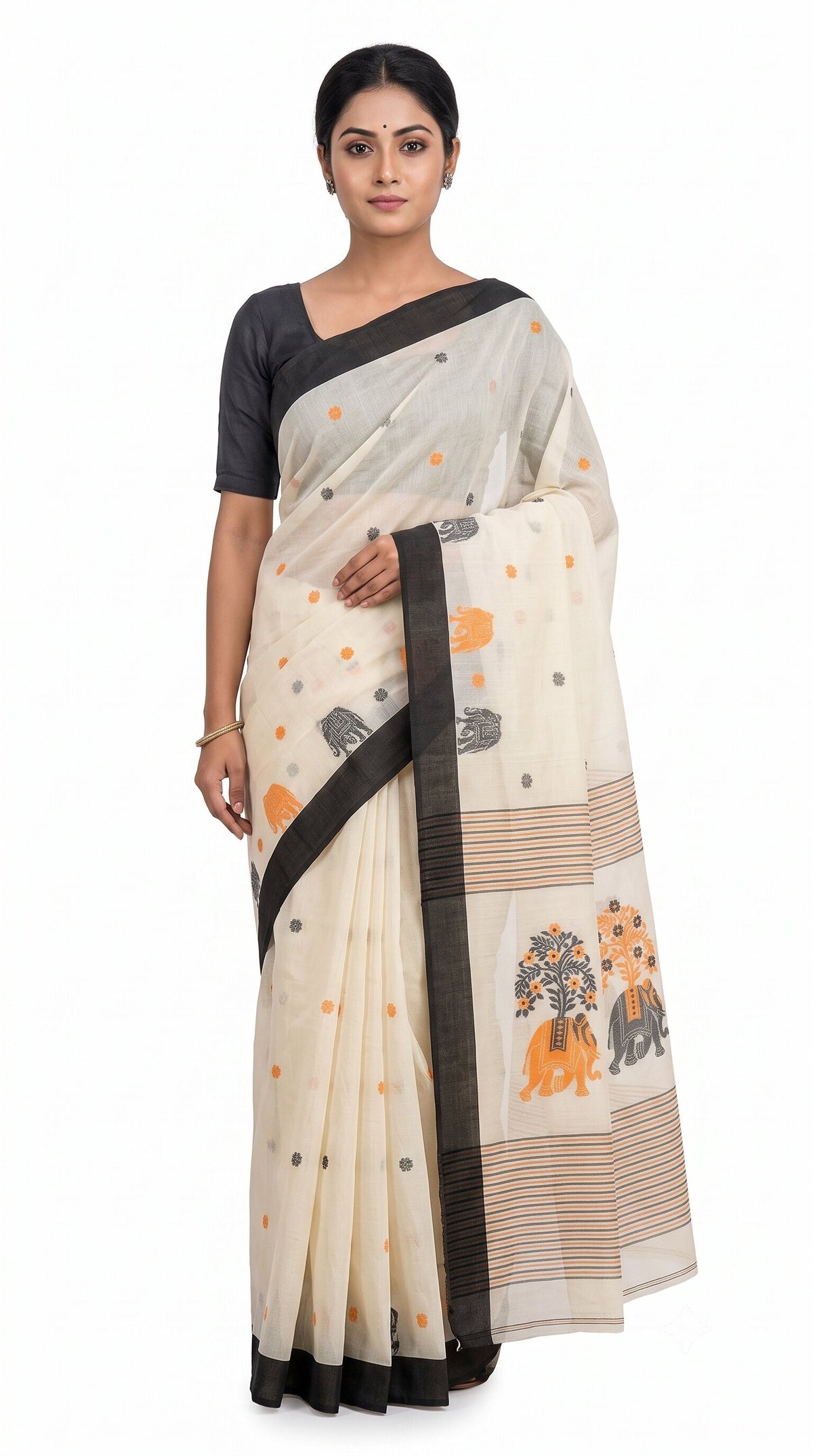 Pradip Fabrics Blocked Printed Handloom Pure Cotton Saree 