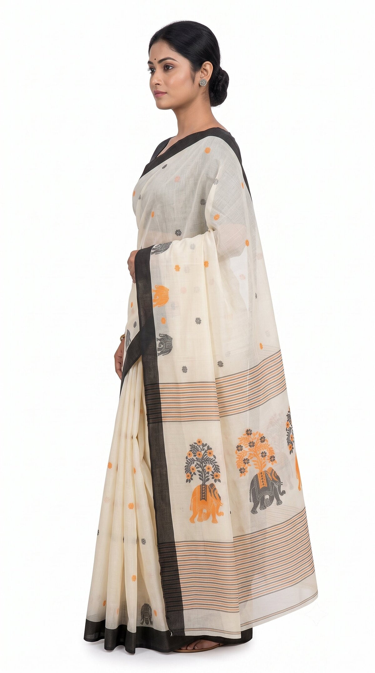 Pradip Fabrics Blocked Printed Handloom Pure Cotton Saree 
