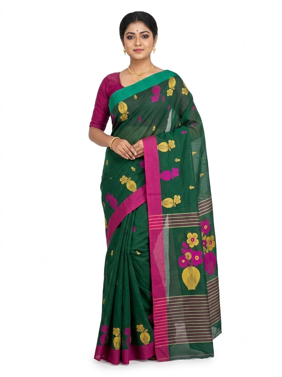 Pradip Fabrics Blocked Printed Handloom Pure Cotton Saree 