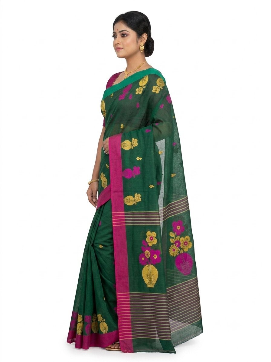 Pradip Fabrics Blocked Printed Handloom Pure Cotton Saree 