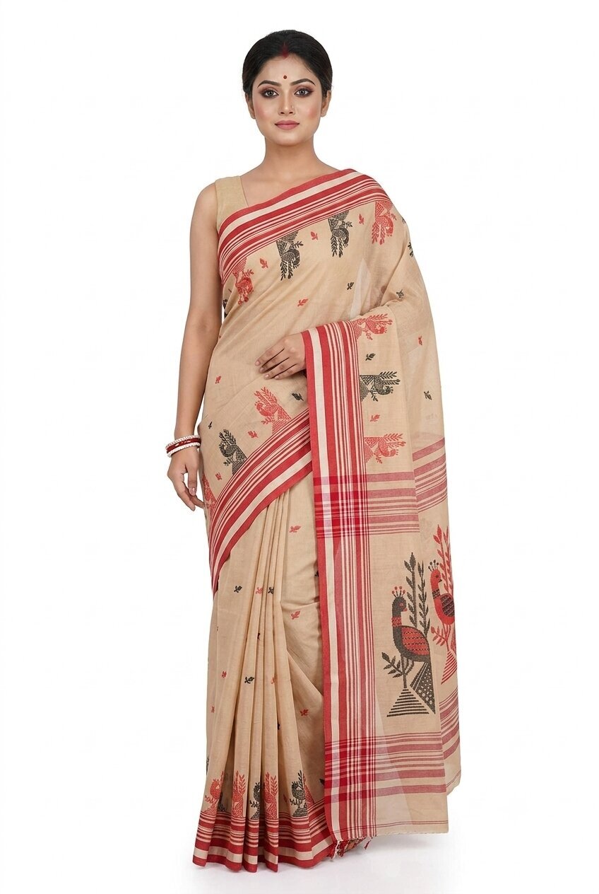 Pradip Fabrics Blocked Printed Handloom Pure Cotton Saree 