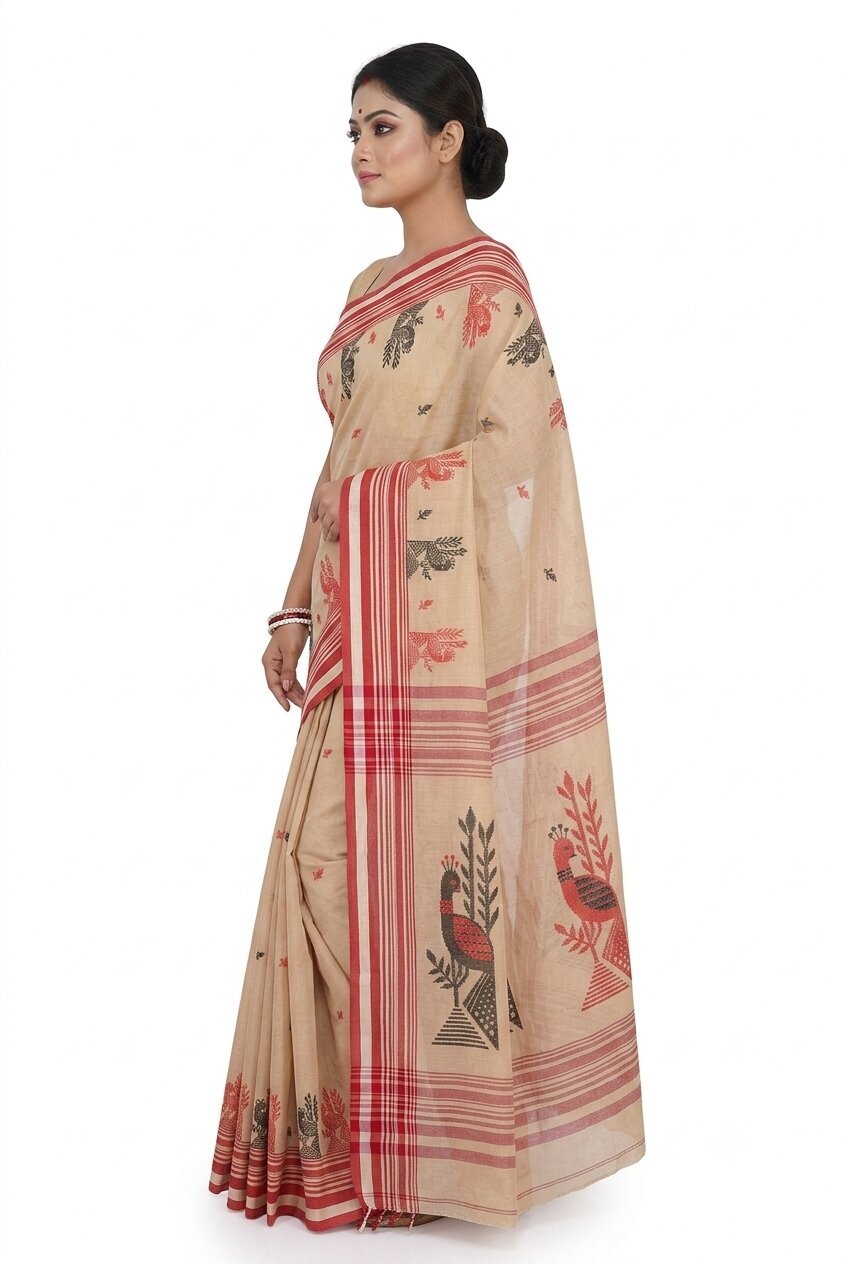 Pradip Fabrics Blocked Printed Handloom Pure Cotton Saree 