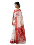 Pradip Fabrics Women's Handwoven Jamdani Saree with All-Over Floral Motifs