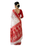 Pradip Fabrics Women's Handwoven Jamdani Saree with All-Over Floral Motifs