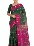 Pradip Fabrics Women's Handwoven Jamdani Saree with All-Over Floral Motifs