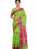 Pradip Fabrics Women's Handwoven Jamdani Saree with All-Over Floral Motifs