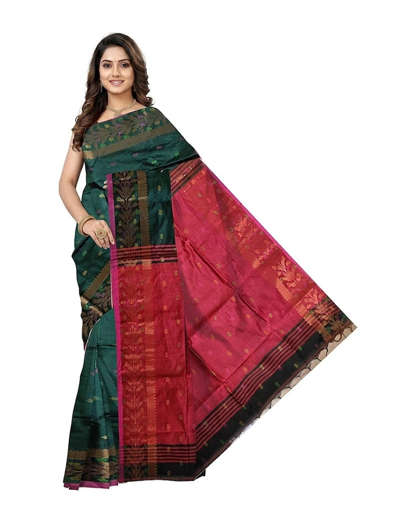 Pradip Fabrics Self Design Handloom Cotton Blend Saree (Maroon)
