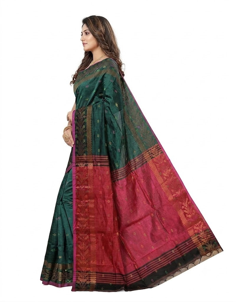Pradip Fabrics Self Design Handloom Cotton Blend Saree (Maroon)