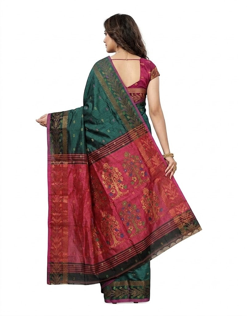 Pradip Fabrics Self Design Handloom Cotton Blend Saree (Maroon)