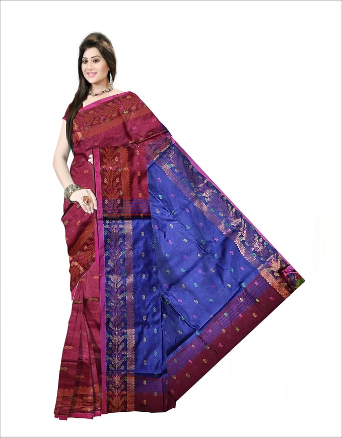 Pradip Fabrics Self Design Handloom Cotton Blend Saree (Maroon)