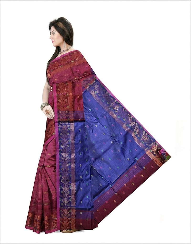 Pradip Fabrics Self Design Handloom Cotton Blend Saree (Maroon)
