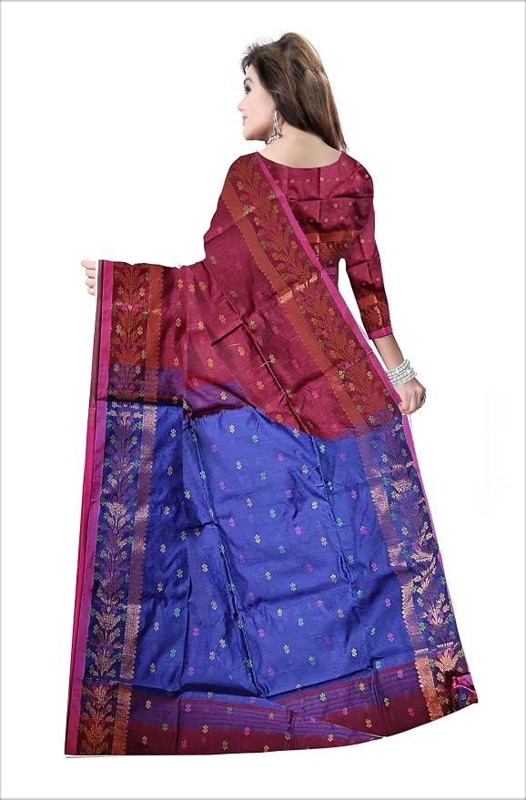 Pradip Fabrics Self Design Handloom Cotton Blend Saree (Maroon)