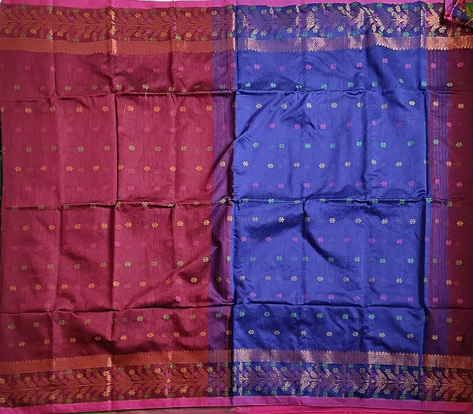 Pradip Fabrics Self Design Handloom Cotton Blend Saree (Maroon)