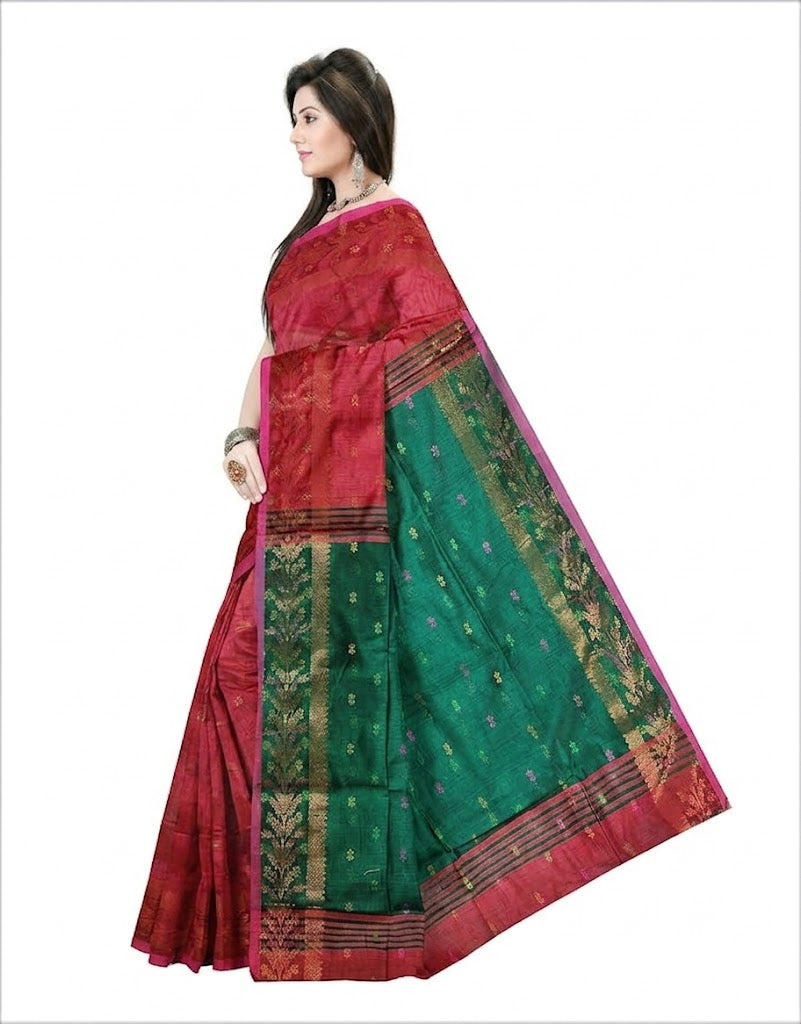 Pradip Fabrics Self Design Handloom Cotton Blend Saree (Maroon)