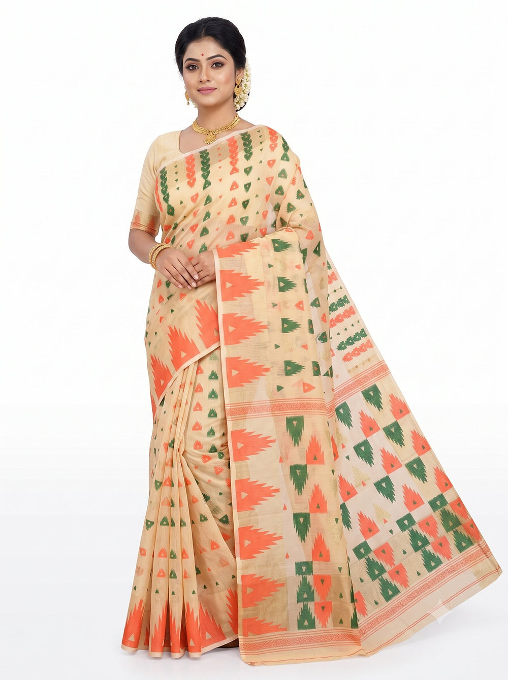 Pradip Fabrics Printed Jamdani Cotton Silk Saree