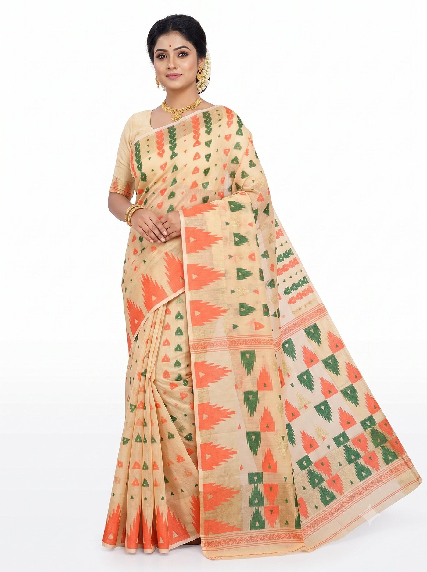 Pradip Fabrics Printed Jamdani Cotton Silk Saree