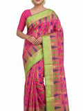 Pradip Fabrics Woven, Printed Tant Silk Blend Saree (Green)
