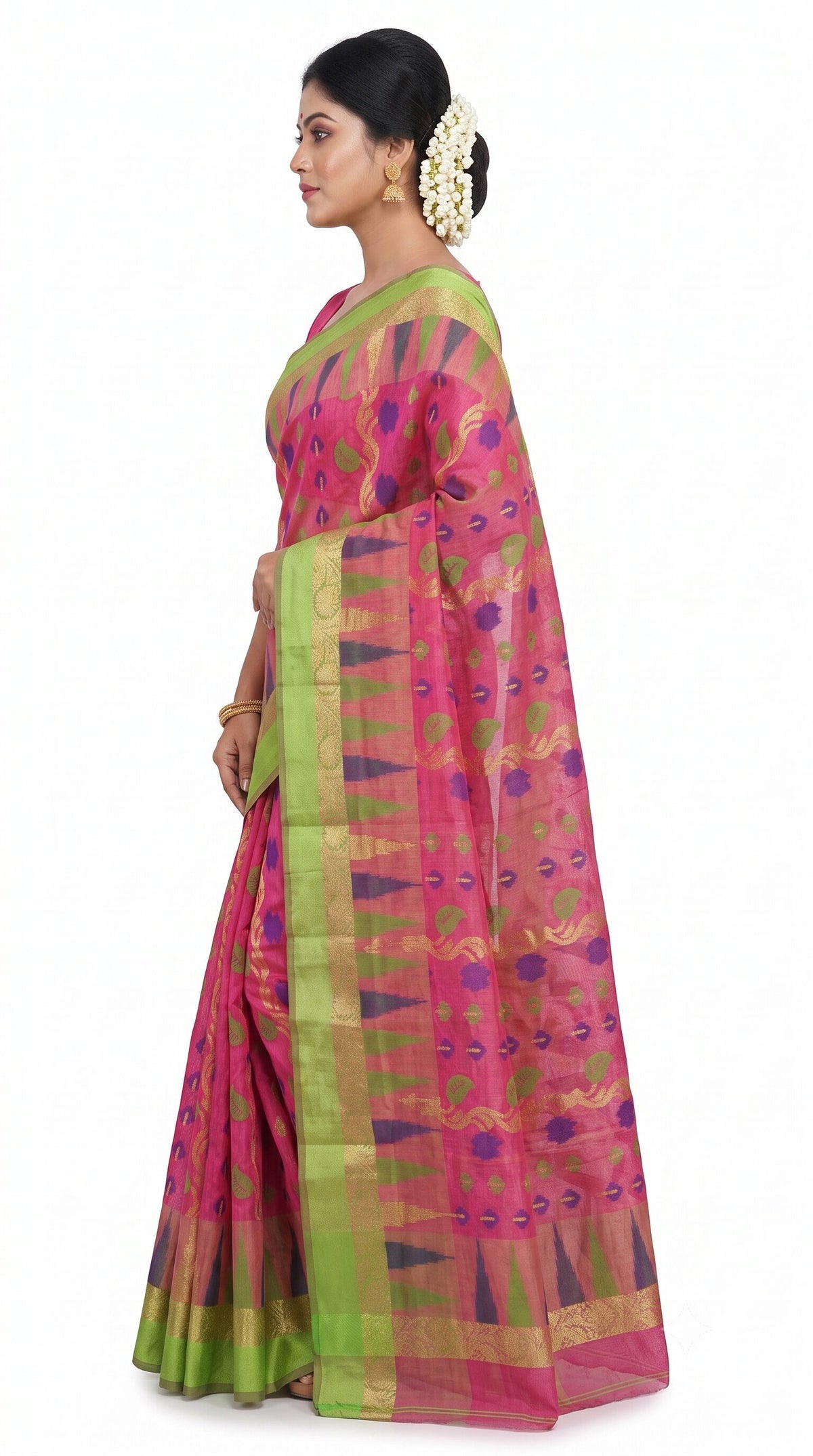 Pradip Fabrics Woven, Printed Tant Silk Blend Saree (Green)