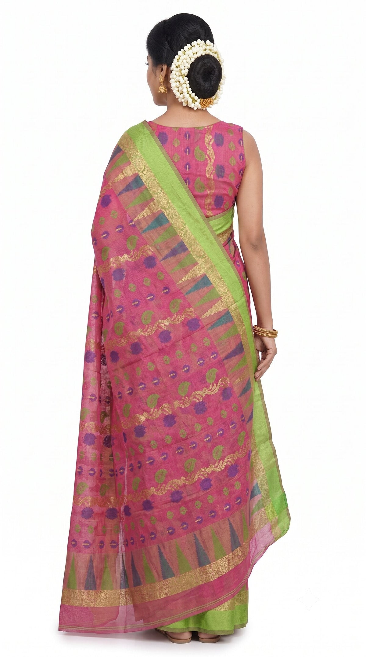 Pradip Fabrics Woven, Printed Tant Silk Blend Saree (Green)