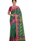 Pradip Fabrics Woven, Printed Tant Silk Blend Saree (Green)