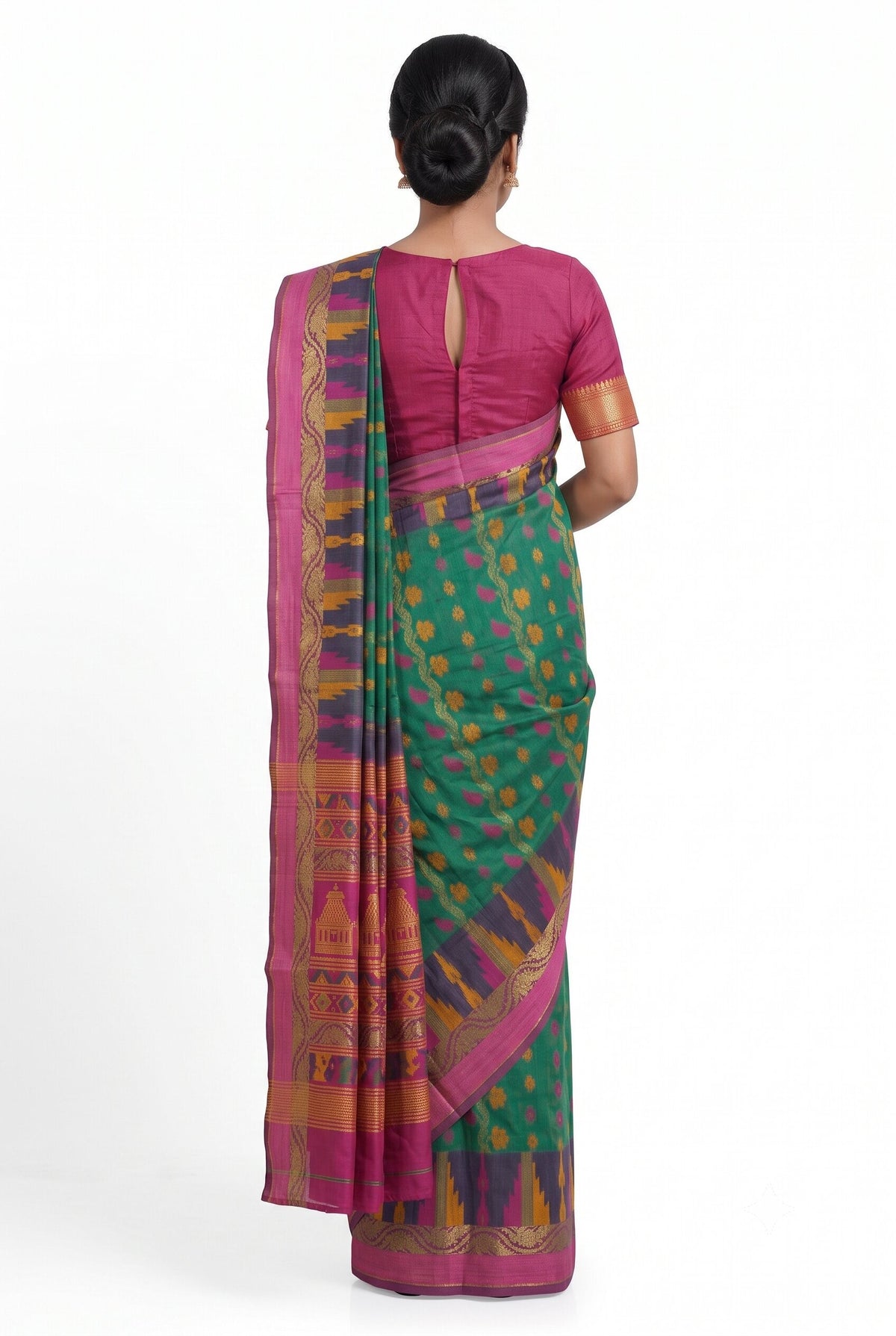 Pradip Fabrics Woven, Printed Tant Silk Blend Saree (Green)