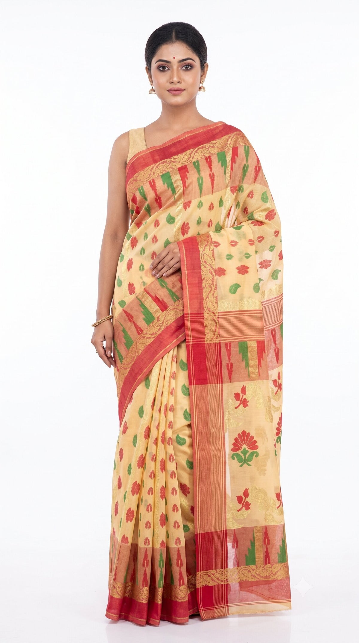 Pradip Fabrics Woven, Printed Tant Silk Blend Saree (Green)