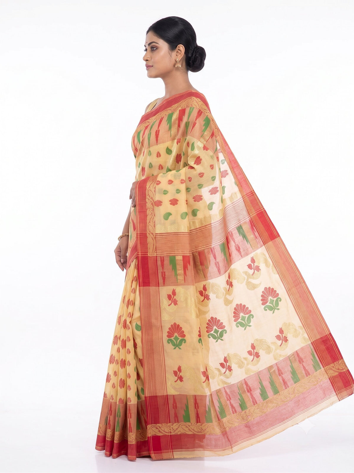 Pradip Fabrics Woven, Printed Tant Silk Blend Saree (Green)