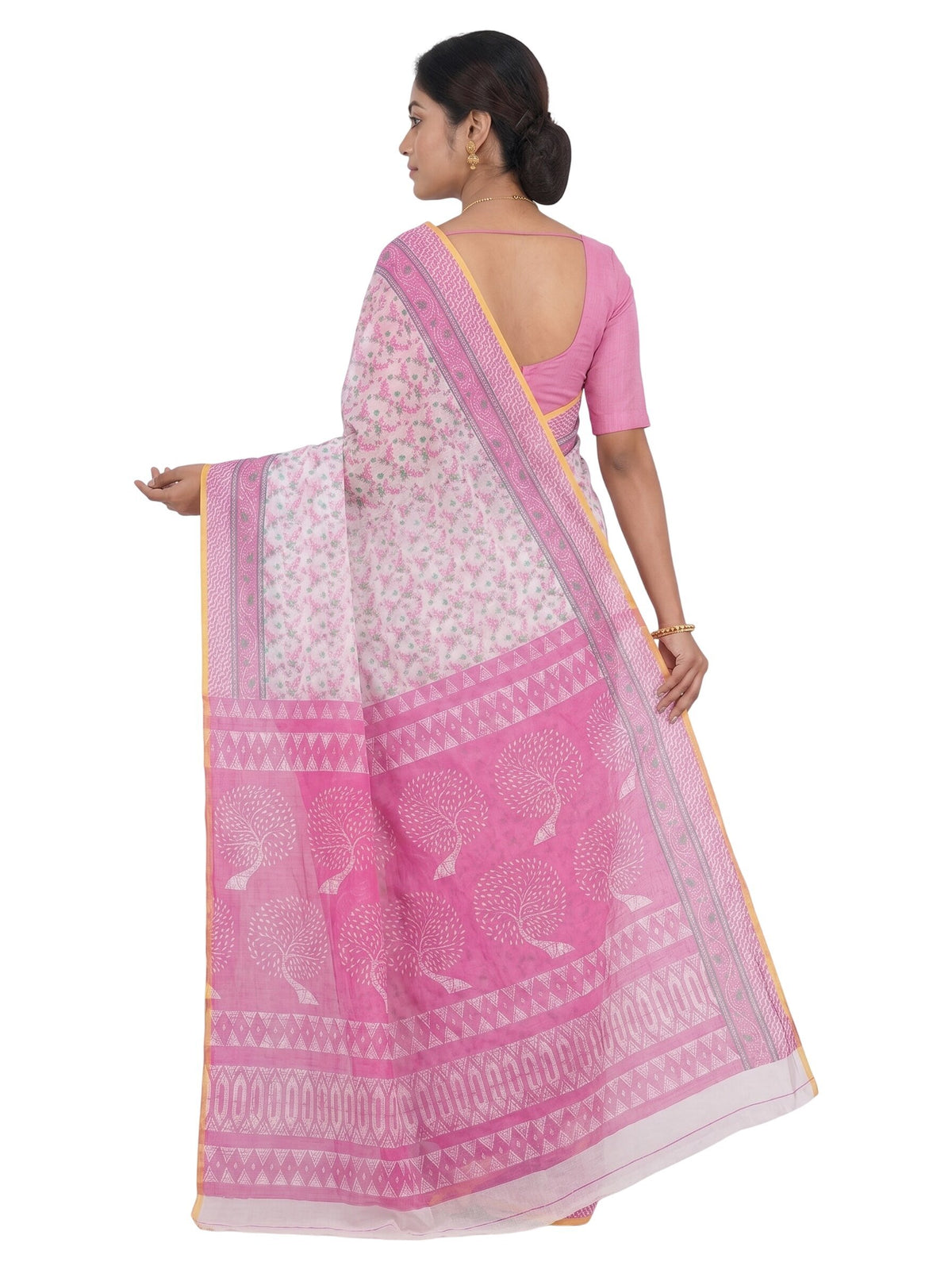 Pradip Fabrics Women's Printed Cotton Blend Saree ( Red )