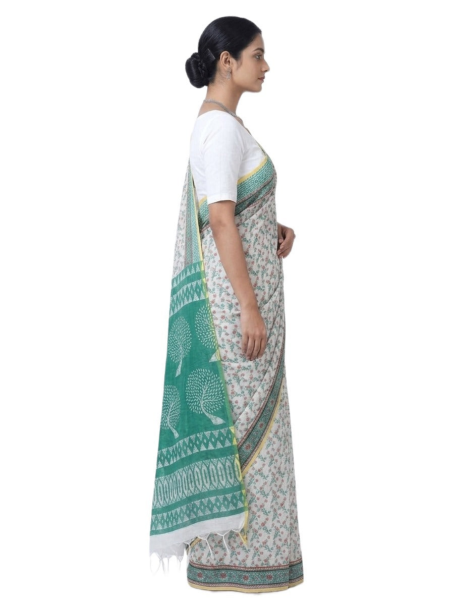 Pradip Fabrics Women's Printed Cotton Blend Saree ( Red )