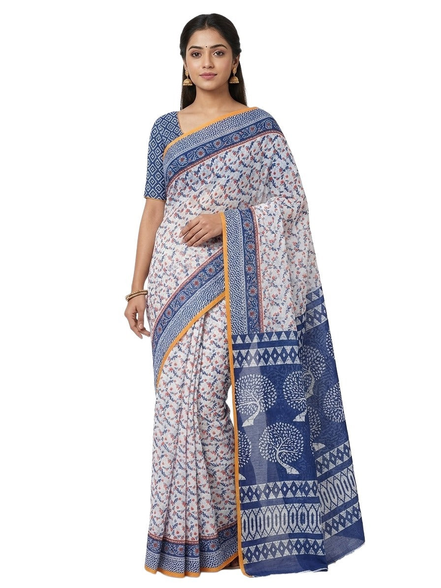 Pradip Fabrics Women's Printed Cotton Blend Saree ( Red )